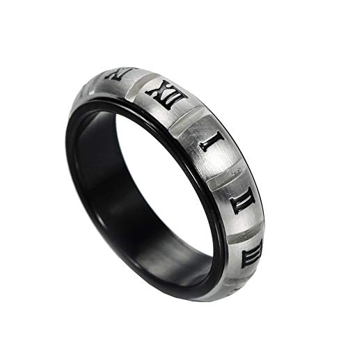 Image of PAURO Unisex Stainless Steel Roman Numerals Spin Worry Ring for Anxiety