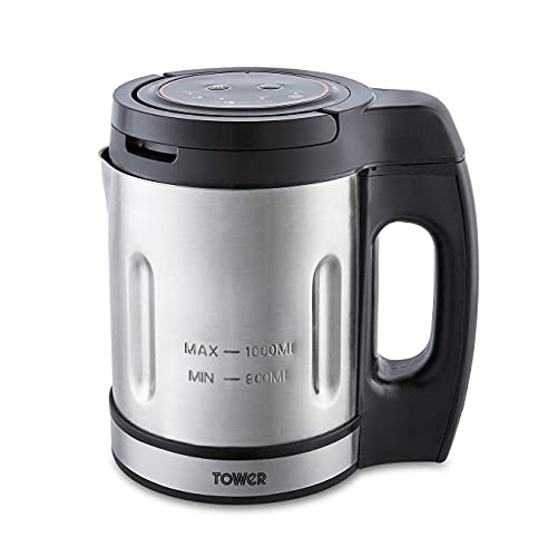 Image of Tower Stainless Steel Soup & Smoothie Maker with LED Control Panel, 1L, Silver, T12056