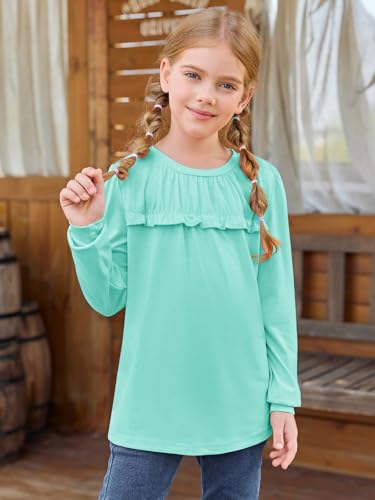 Image of Haloumoning Girls Cute Short Sleeve Tunic Tops Casual Loose Ruffle T Shirts Kids Summer Soft Blouses Size 4-15 Years
