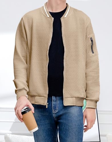 Mens Casual Jacket Loose Fit Lightweight Jacket Varsity Bomber Jacket with Zipper2