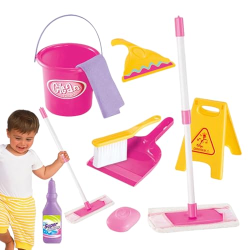 Set De Limpieza DEE Juguetes – Material ABS | Herramientas DeeSimulación Limpieza con Escoba, Fregona, Cepillo, Recogedor, Cubo Y Señal Precaución | Equipo Educativo del Juego del Niño Sistem