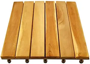 VIFAH V353 6-Slat Acacia Hardwood Interlocking Deck Tile, Teak Finish, Pack of 10 Tiles