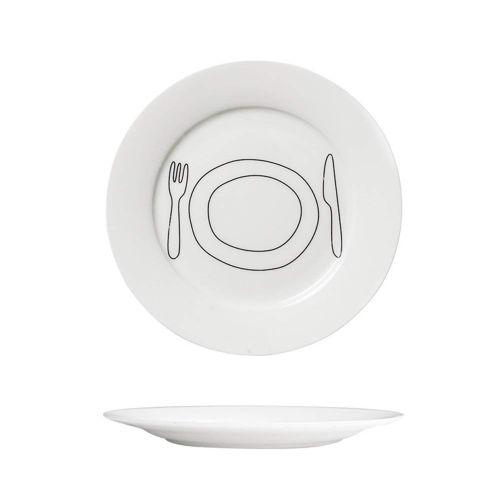 YBK Tech8 inch Plate Euro Style Ceramic Breakfast Plate Hand-painted Saying Pattern Design (Knife and fork pattern)