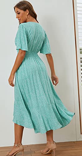 Image of Kormei Women Short Sleeve V Neck Floral High Low Flowy Summer Party Long Maxi Dress