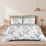 H HANSEL HOME Funda Nórdica Cama 150 – 4 Piezas – 100% Microfibra Suave y Transpirable – Funda Edredón 220x240 cm, 2 Fundas de Almohada 50x75 cm - Floral Gris