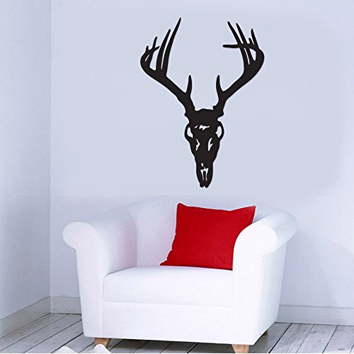 Deer Buck Antlers Skull Hunting Removable Wall Sticker Art Home Office Room Mural Decor Vehicle Car Truck Window Bumper Graphic Decal- (6 Inch) / (15 Cm) Tall Matte Silver Color #TOP16