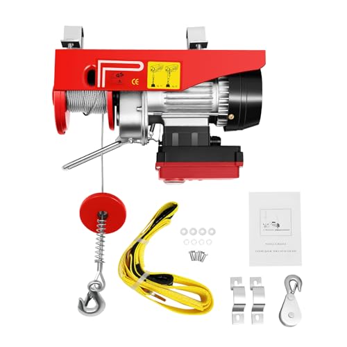 440 lbs Electric Hoist with Wireless Remote Control, 110V Winch for Garage, Warehouse, and Construction – 12m Lifting Height, Dual Line, Steel Wire Rope, 510W Motor, Easy Install