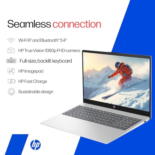 Image of HP 15 Laptop, AMD Ryzen 5 7520U (16GB DDR5,512GB SSD) Win11,M365 Basic(1yr)*Office Home24, Anti-Glare,15.6'' /39.6cm,FHD,Backlit KB,FHD Camera w /Privacy Shutter,Radeon Graphics, Silver,1.59kg FC0690AU