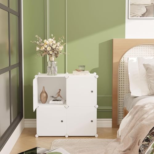 Image of Plastic Wardrobe for Kids Clothes - Durable, Easy to Use Anti-Skid & Non-Slip Effective Professional Collapsible Wardrobe, Plastic Cupboard for Kids, Foldable Almirah (4 Door,White-HF2)
