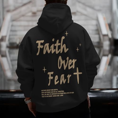 Christian Faith Over Fear Hoodie for Men Inspirational Religious Jesus Sweatshirt Vintage Bible Verse Graphic Pullover 5