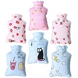 BAZEITFLOW 6 Stück Pack Kleine Cartoon Wärmflaschen aus PVC Rutschfeste und Auslaufsichere Handwärmer für Frauen und Mädchen Wiederverwendbare Winter Wärmflaschen mit Langanhaltender