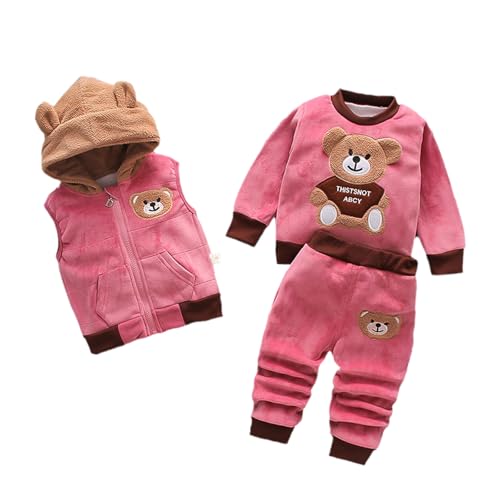 Conjunto de 3 Piezas de Franela para niños y niñas, Sudadera con Capucha y Estampado de, Chaleco con Cremallera, Pantalones, Trajes de Invierno#281