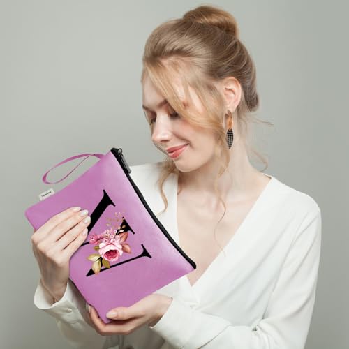 Image of Vavabox A-Z Personalized Makeup Bag, Birthday Gifts for Women Mom, Gifts for Best Friend, Bride Bridesmaid Cosmetic bag (W, 07-Purple)