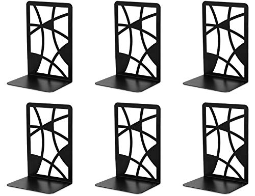Bookends, Book Ends, Veecom Black Bookends for Heavy Books, Metal Book Ends for Office Decorative, Non Skid Book Holders for Shelves, 3 Pair Bookend Heavy Duty Book Stoppers