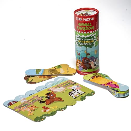 Image of THE BOOK TREE Animal Kingdom Stick Puzzle | 24pcs Double-Sided Cardboard Puzzles | 8 Fun Animal-Themed Puzzles for Learning & Play | Develops Focus & Problem-Solving Skills | Ideal for Ages 3+