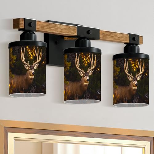 3-Light Bathroom Light Fixtures Mule Deer Buck Forest Bathroom Vanity