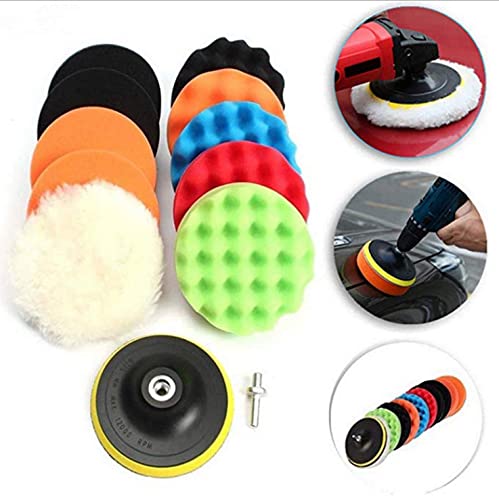 Dimoxii Esponja de Pulido Coche12pcs Set de Almohadillas para Pulir Almohadillas Kit de Ajuste con Taladro Adaptador para Coche (Esponja pulidora de 4 Pulgadas)