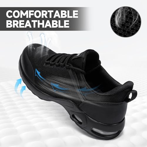 Image of LARNMERN Steel Toe Shoes for Men Women Lightweight Safety Toe Tennis Sneakers Breathable Slip Resistant Work Shoe Comfort Indestructible (10,Black,RSA51008)