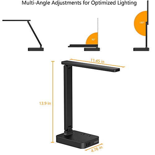 COZOO LED Desk Lamp with 3 USB Charging Ports and 2 AC Outlets,3 Color Temperatures & 3 Brightness Levels, Touch/Memory/Timer Function,10W Eye Protection Foldable Reading Light,Black - Thumbnail 2