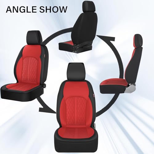 Image of Coverado Universal Leather Seat Covers Front Seats, Front Seat Covers for SUV, Pickup Truck, Sedan, Automotive Vehicle Interior, Waterproof and Durable All Weather Protector,Red