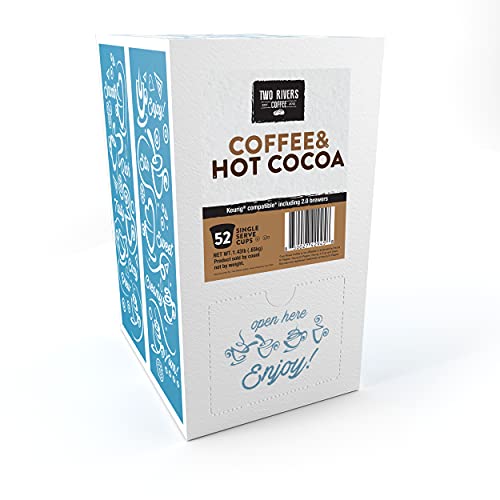 Image of Two Rivers Coffee & Hot Chocolate Pods Sampler Compatible with K Cup Brewers Including 2.0, Single Serve Cocoa Variety Pack, 52 Count