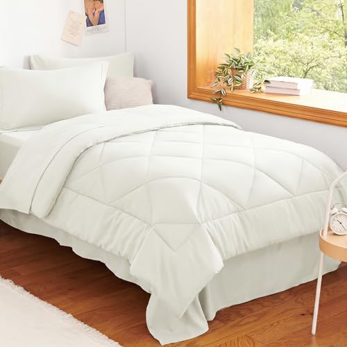Image of CozyLux Twin XL Comforter Set Ivory - 5 Pieces Twin Extra Long Bed in a Bag for College Dorm, All Season Bedding Set for Girls and Boys, Soft Bed Set with Comforter, Sheets, Pillowcase & Sham