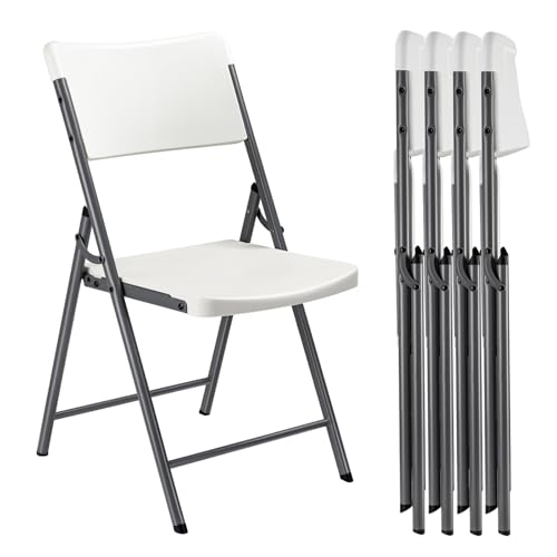FanttikOutdoor Portable Plastic Folding Chair, Indoor Outdoor Comfortable Sturdy Office Seat with Steel Frame, 350 lbs Capacity for Home, Party, Wedding, Garden, Stadium, 4-Pack, White Zeta H8 Lite