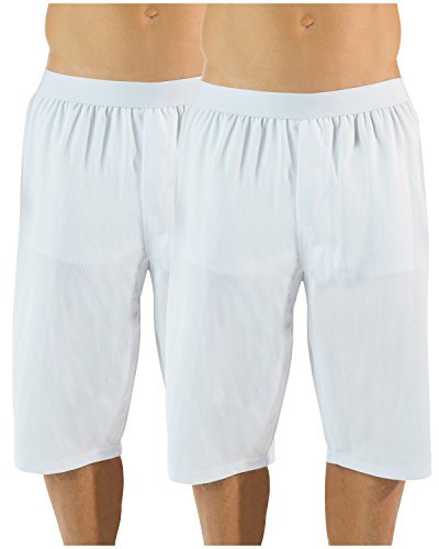 Casual Nights Men's Mesh Long Boxer Shorts 2 Pack - White