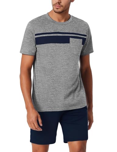 Bresdk Pijama Hombre Manga Corta Algodón Pijamas Cortos Cuello Redondo Conjunto de Pijama para Hombre con Bolsillos Gris M