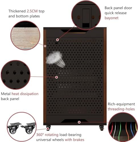 4-Tier Solid Wood AV Media Stand with Wheels, Corner Shelf Storage Cabinet, Floor-Standing Entertainment Tower Rack, Stylish Brown Design (52x55x90cm)