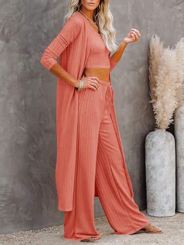 Image of Fessceruna Womens 3 Piece Lounge Pajamas Sets Cute Vacation Matching Set | Pj Sets, Airport Travel Outfits, Bedroom, Winter Fall Loungewear , Cotton, Christmas