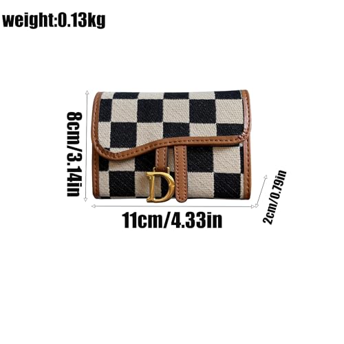 Checkered Wallets for Women,Cute Slim Card Holder Canvas Front Pocket Checkered Wallet,Small Credit Card Case for Women2