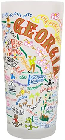 Catstudio Drinking Glass, Georgia Frosted Glass Cup for Kitchen, Drinking Glasses, 15oz Dishwasher Safe Tumbler for Georgia Lovers