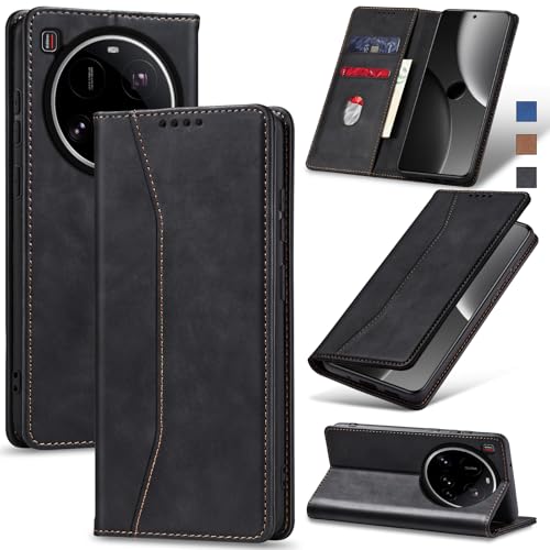 Image of Jasonyu Cover for Xiaomi 15 Ultra Flip PU Leather Case, Book Wallet Cover, Stand Function, Magnetic, Card Slots, TPU Bumper Case (Black)