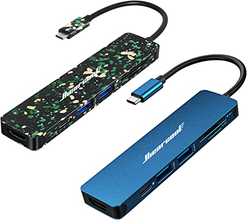 USB C Hub, Hiearcool MacBook Pro Adapter USB C Dongle, 7 in 1 USB C to HDMI Multiport Adapter Compatible for USB C Laptops Nintendo and Other Type C Devices (Midnight Blue+Camo)