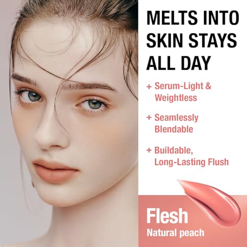 Image of DEAR DAHLIA Petal Drop Liquid Blush (Flesh) - Natural Dewy Glow Serum Blush, Buildable & Blendable, Sheer Watercolor Finish, Vegan Korean Makeup for Cheeks, 0.14 oz