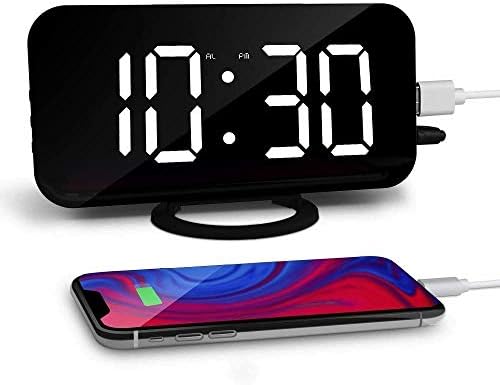 Aisuo 6.5" Alarm Clock, Digital Clock with Large LED Display, Adjustable Brightness & 2 USB Charging Ports, Mirror Surface and Dimming Mode, Ideal Gifts for Kids, Women, Friends.(Black)