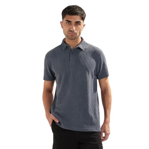 Image of Nobero Textured Polo T-Shirt for Men | Polo T-Shirts for Men | Regular Fit | Textured Fabric | Contrast Collar | Casual & Smart Casual