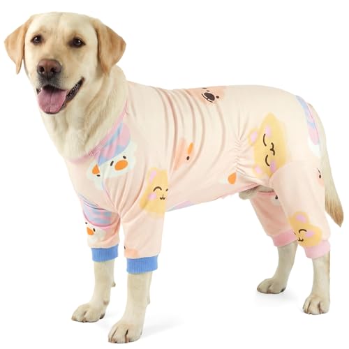 Image of BRKURLEG Soft Dog Pajama, Dog Recovery Suit, Pink, XXXL | Long Sleeve Prevent Shedding, Anti-Licking wounds, Pet Onesie Cute & Stretchy Puppy Jumpsuit Pjs for Small to Large Breeds