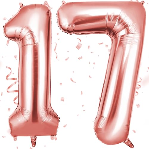 OFFCUP Zahlen Luftballon 17 Geburtstag Roségold Folienballon Zahl 17 40 Zoll Helium Ballons Riesen 101cm Geburtstag Mädchen Junge PartyDeko Ballon Zahl Deko zum Jubiläum Neujahr Hochzeit