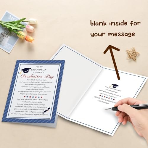 Graduation Card for Grandson from Grandma with Poem – Heartfelt Congratulations Card for Grandson, High School or College Graduate Gift – Includes Envelope - 2