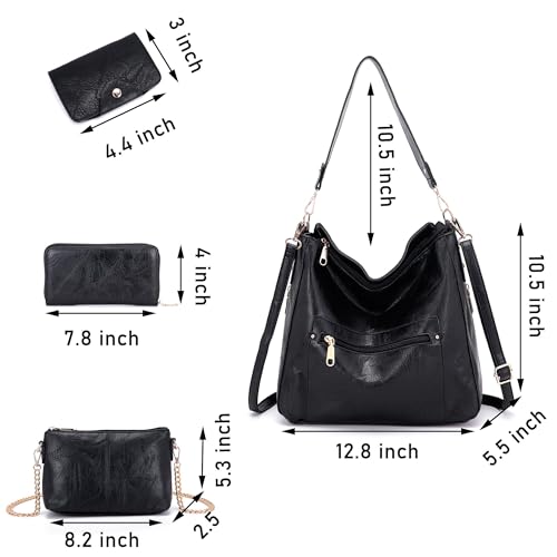 Image of Qiyuer 13 inch Women Spacious Soft PU Handbag Hobo Bag Purse Wallet Set 4pcs | Large, Dual-use Crossbody & Shoulder Bag, Multi-pocket, Divided Compartments, Fits Tablet, Versatile for Daily & Work