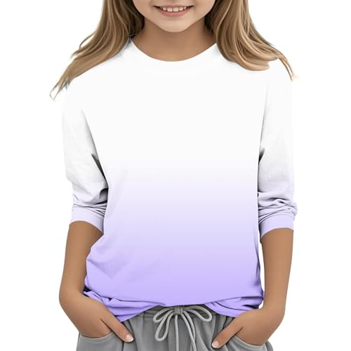 Girls 3/4 Sleeve Shirts Gradient Graphic Tees Cotton T-Shirts Summer Tops Casual Round Neck Tshirts