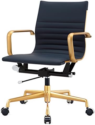 MEELANO -N Office Chair, One Size, Gold/Navy Blue