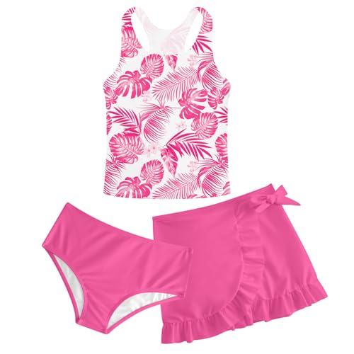 Image of Girls Swimsuits 3 Piece Tankini Bathing Suit Set Cute Bikini Swimwear with Cover Ups Beach Skirt 5-16 Years