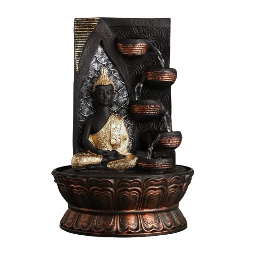 DECORWALE Tabletop Water Fountain,Environmental Resin Showpeice Fountain,Desktop Fountain,Indoor Waterfall Feature with Crystal Ball and Light for Home Office Decor Relaxation- 11 x 12 x 21 Centimeters