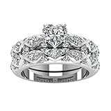 Women 2PCS Inlaid Zircon Proposal Rings Set Heart Shaped Simulated Diamond Elegant Ring Bridal Wedding Band (Sliver, 7)