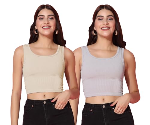 Image of TOPLOT Women's Solid Ribbed Round Neck Sleeveless Slim Fit Tank Top (5069)
