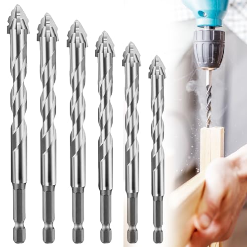 Toumdafine Lot de 6 forets excentriques 4 dents de scie excentriques 4/5/6/8/10/12 mm avec 4 tranchants pour béton, céramique, bois, métal, perçage