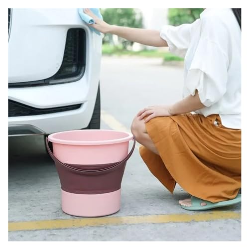 Cubo plegable verde con asa resistente para lavado de coches y hogar 5